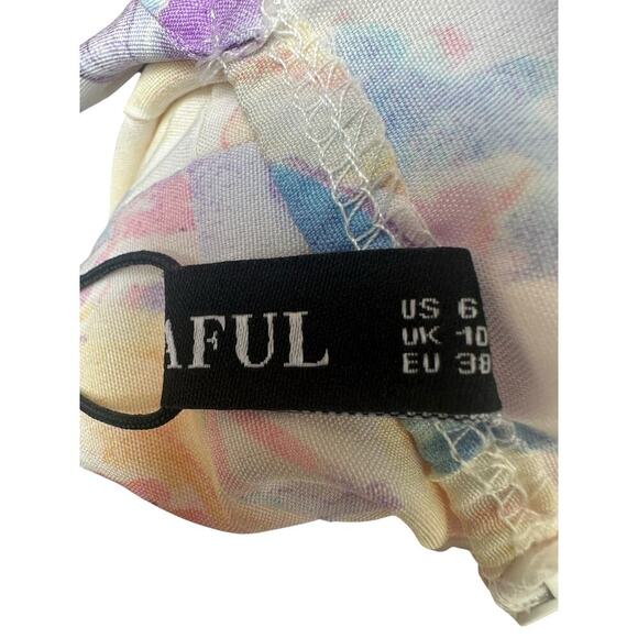 ZAFUL Draped Ruched Abstract Floral Underbust Thigh Split Midi Dress -size-6 - Picture 5 of 6